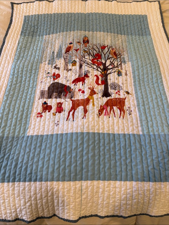 Handmade Other - Handmade Blue & White Woodland Animals Quilted/made from a panel, whimsical